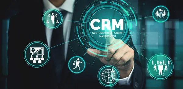 Crm Customer Relationship Management Business Sales Marketing System Concept Przedstawione — Zdjęcie stockowe