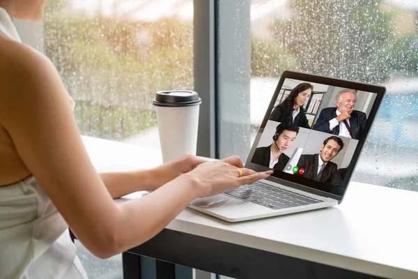 Video Call Business People Meeting Virtual Workplace Remote Office Telework — Stock Photo, Image