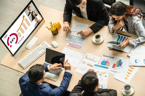 Grupo Chamadas Vídeo Reunião Empresários Local Trabalho Virtual Escritório Remoto — Fotografia de Stock