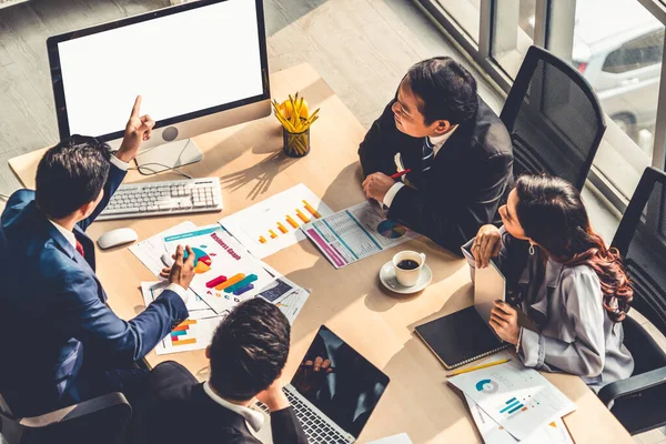 Empresário Inteligente Mulher Negócios Conversando Discussão Reunião Grupo Mesa Escritório — Fotografia de Stock