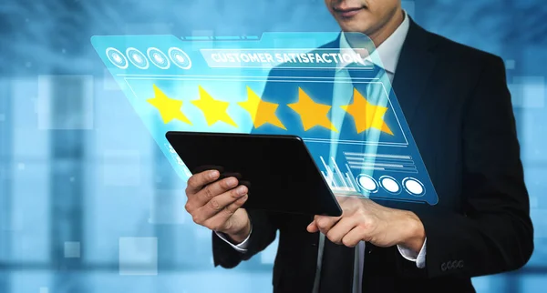 Umfragekonzept Zur Kundenzufriedenheit Benutzer Geben Bewertung Service Erfahrung Auf Online — Stockfoto