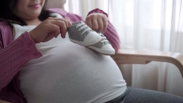 Felice donna incinta e in attesa di bambino a casa. — Video Stock