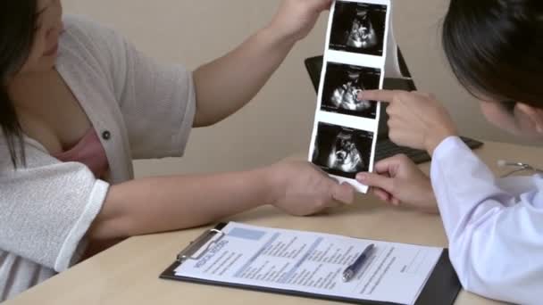 Femme enceinte et gynécologue médecin à l'hôpital — Video