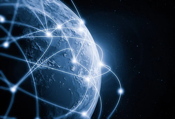 Ilustración 3D global moderna comunicación creativa y mapa de red de Internet — Foto de Stock