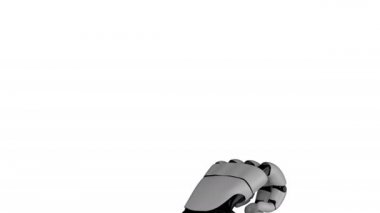 Robot el beyaz arkaplanda ve yeşil ekran 3 boyutlu görüntüleme tarafından oluşturuldu.