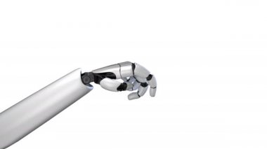 Robot el beyaz arkaplanda ve yeşil ekran 3 boyutlu görüntüleme tarafından oluşturuldu.