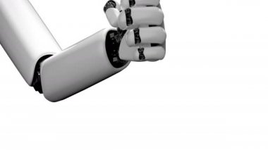 Robot el beyaz arkaplanda ve yeşil ekran 3 boyutlu görüntüleme tarafından oluşturuldu.