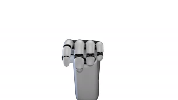 3Dレンダリングで生成された白い背景と緑の画面上のロボットの手. — ストック動画