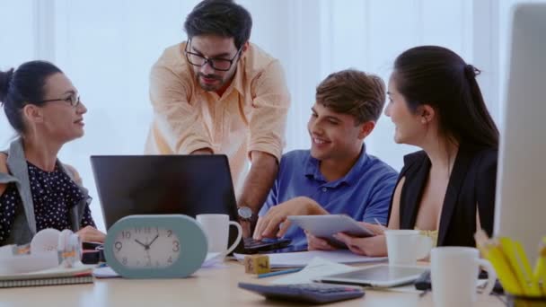 Group meeting of creative business people, designer and artist at office desk. — Stock Video