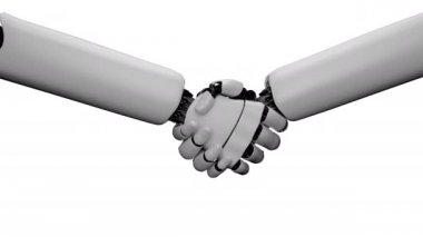 Robot el beyaz arkaplanda ve yeşil ekran 3 boyutlu görüntüleme tarafından oluşturuldu.