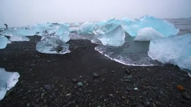 아이슬란드의 다이아몬드 해변에 있는 빙산. — 비디오