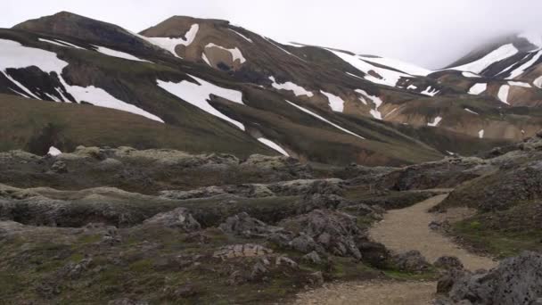 Camino a Landmanalaugar en las tierras altas de Islandia . — Vídeos de Stock