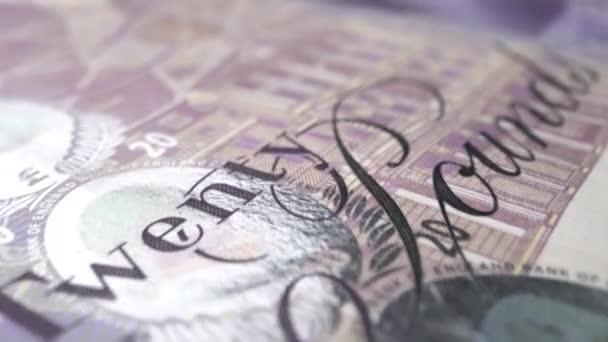Vijftig Britse pond papier bankbiljet in close-up macro view dolly shot. — Stockvideo