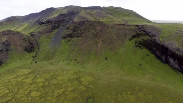 Vista aérea del campo de lava musgoso en Islandia. — Vídeo de stock