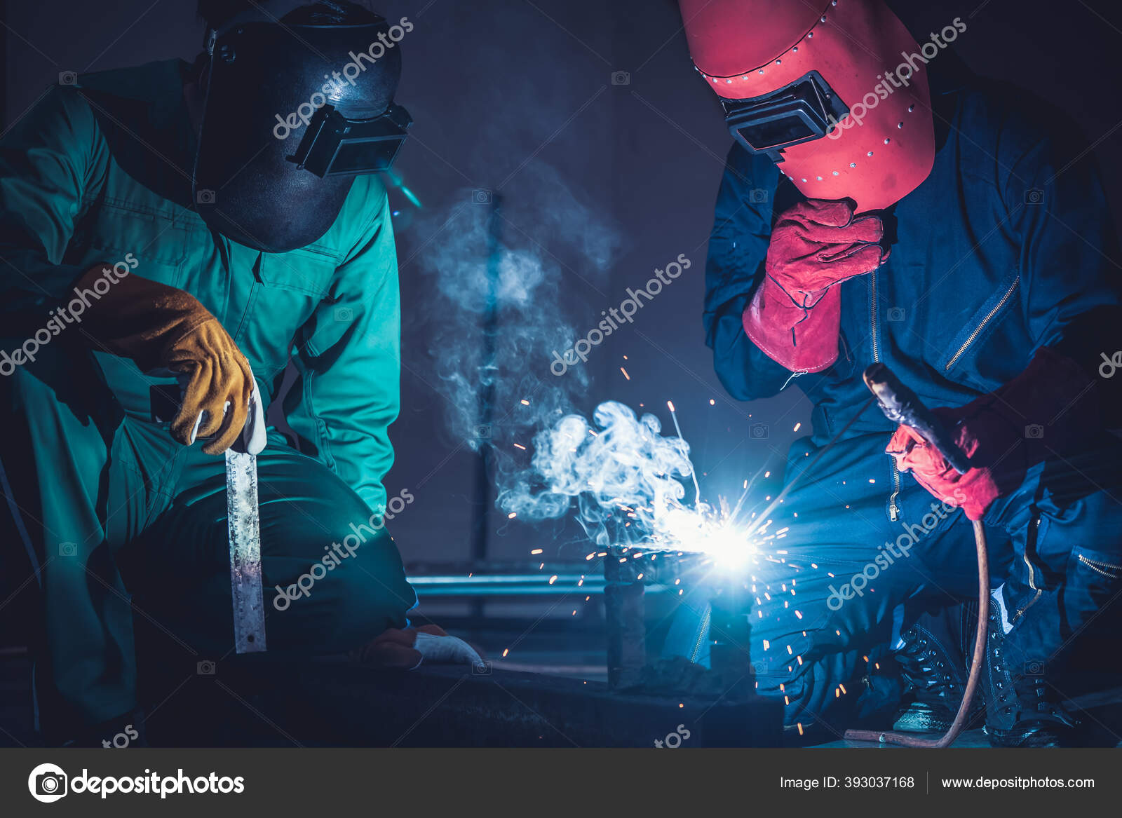 Metal Welding Steel Works Using Electric Arc Welding Machine Weld Stock
