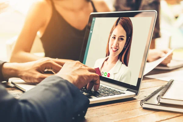 Video Call Group Business People Meeting Virtual Workplace Remote Office — Stock Photo, Image