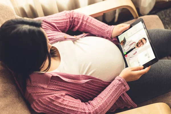 Läkare Telemedicin Service Online Video Med Gravida Kvinna För Prenatal — Stockfoto