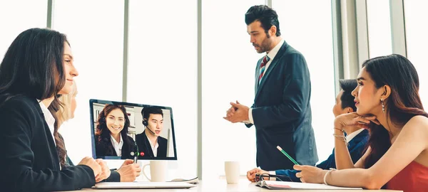 Grupo Videollamadas Gente Negocios Que Reúne Lugar Trabajo Virtual Oficina — Foto de Stock