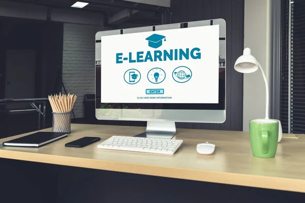 Learning Online Education Student University Concept Inglés Tecnología Videollamadas Para — Foto de Stock