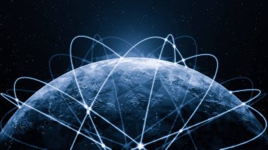 3D illüstrasyon küresel modern yaratıcı iletişim ve internet ağ haritası