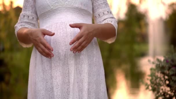 Femme enceinte se sentant heureuse à la maison de jardin. — Video