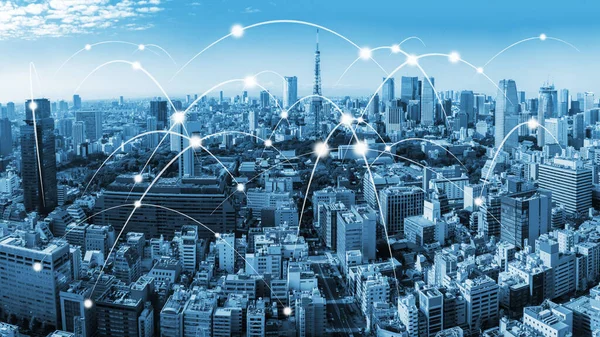 Comunicação Criativa Moderna Rede Internet Unem Cidade Inteligente Conceito Conexão — Fotografia de Stock