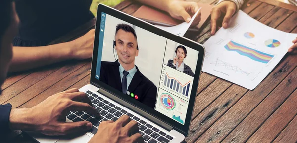 Videó Hívás Csoport Üzletemberek Találkozó Virtuális Munkahelyen Vagy Távoli Irodában — Stock Fotó