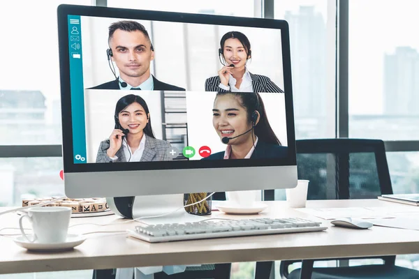 Videoroepnaam Zakelijke Mensen Vergadering Virtuele Werkplek Afstand Kantoor Telework Conference — Stockfoto