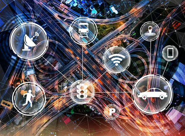 Koncepcja Inteligentnych Technologii Transportowych Dla Przyszłego Ruchu Drogowego Wirtualny Inteligentny — Zdjęcie stockowe