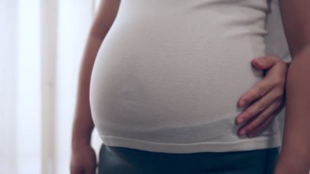 Pregnant couple feels love and relax at home. — Stock Video