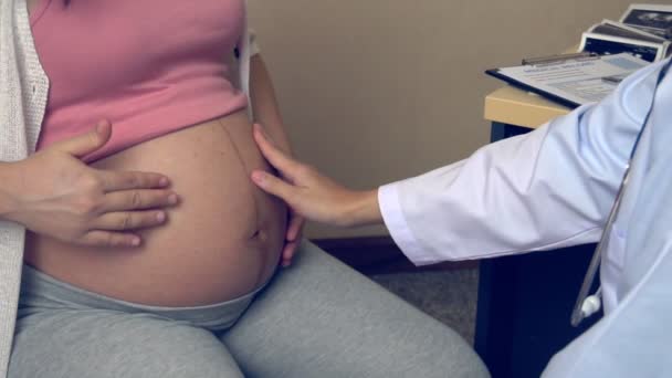 Mujer embarazada y médico ginecólogo en el hospital — Vídeo de stock