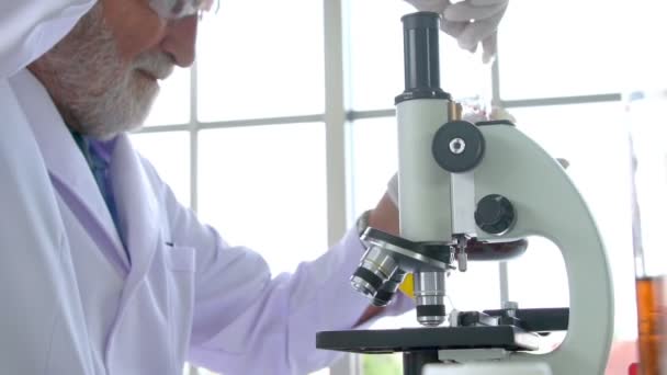 Wissenschaftler arbeiten mit wissenschaftlichen Geräten im Labor. Wissenschaftliches Forschungskonzept — Stockvideo