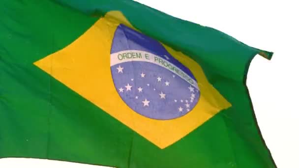 Bandeira do Brasil acenando sobre fundo branco. — Vídeo de Stock