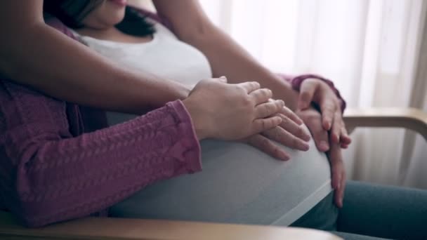 Casal grávida sente amor e relaxar em casa. — Vídeo de Stock