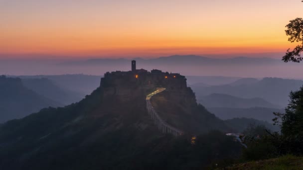 Sunrise Time Upadek starego miasta Civita we Włoszech — Wideo stockowe