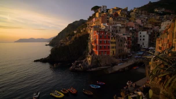 Riomaggiore, Cinque Terre, Italy at Sunset — Stock Video