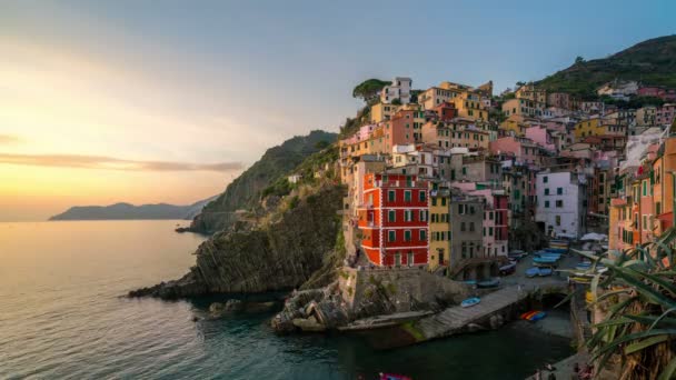 Sunset Time Lapse Cinque Terre Riomaggiore, Itália — Vídeo de Stock