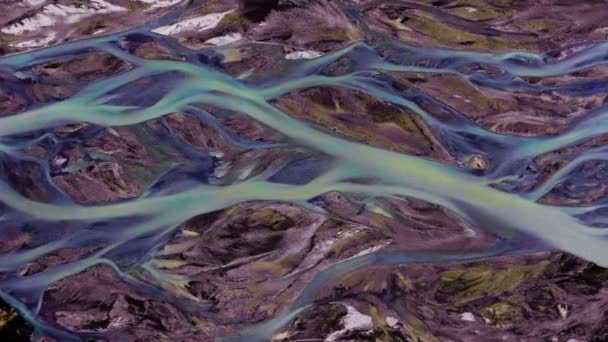 Aerial landscape top view of glacier river Iceland — Stock Video