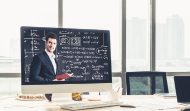 E- öğrenim ve Öğrenci ve Üniversite Konsepti Online Eğitim. Video konferansı çağrı teknolojisi öğrencilerin her yerden öğrenebileceği dijital eğitim kursları düzenliyor..