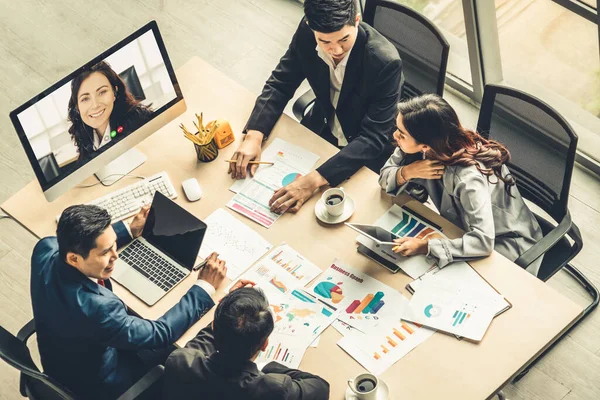 Grupo Videollamadas Gente Negocios Que Reúne Lugar Trabajo Virtual Oficina —  Fotos de Stock