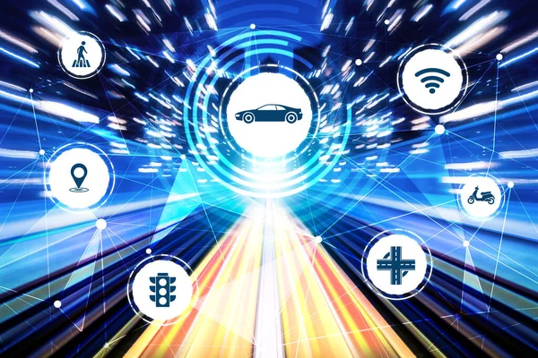 Concept Technologie Des Transports Intelligents Pour Circulation Automobile Future Sur — Photo