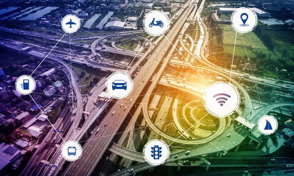 Smart Transport Technology Konzept Für Den Zukünftigen Autoverkehr Auf Der — Stockfoto