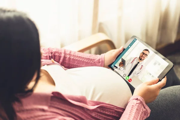 Doctor Telemedicine Service Online Video Pregnant Woman Prenatal Care Remote — Stock Photo, Image