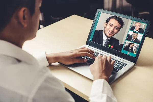 Panggilan Video Orang Orang Bisnis Bertemu Tempat Kerja Virtual Atau — Stok Foto