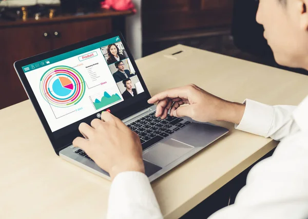 Appel Vidéo Des Gens Affaires Réunissant Sur Lieu Travail Virtuel — Photo