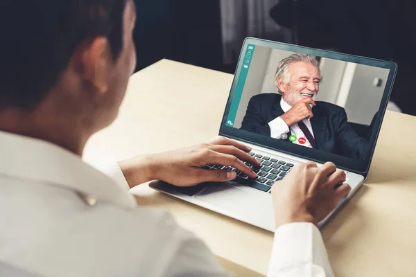 Video Call Business People Meeting Virtual Workplace Remote Office Telework — Stock Photo, Image