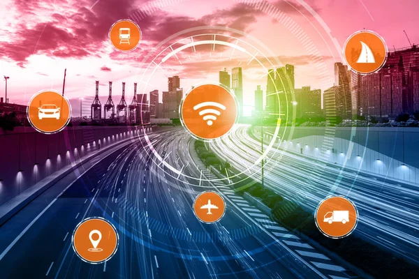 Smart Transport Technology Concept Future Car Traffic Road Virtual Intelligent — Stock Photo, Image