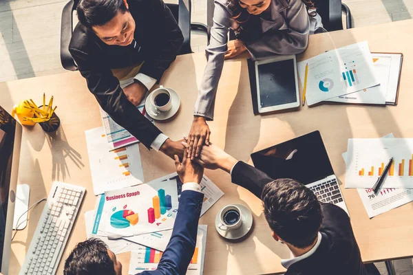 Happy Business People Celebrate Teamwork Success Together Joy Office Table — Stock Photo, Image