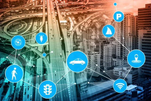 Smart Transport Technology Concept Future Car Traffic Road Virtual Intelligent — Stock Photo, Image