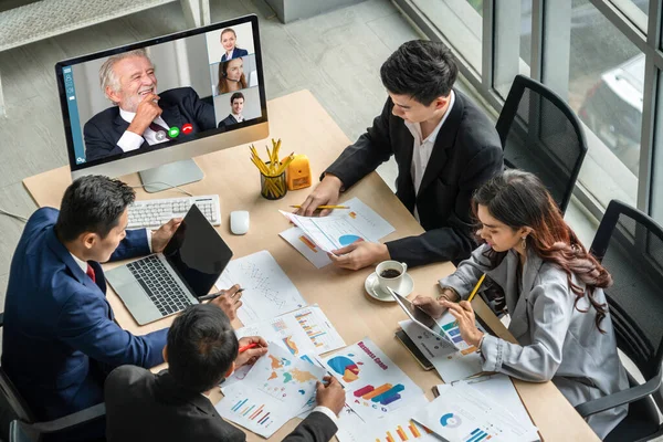 Grupo Videollamadas Gente Negocios Que Reúne Lugar Trabajo Virtual Oficina — Foto de Stock